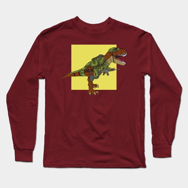 T-rex is a war veteran in prehistoric times Long Sleeve T-Shirt by FAawRay